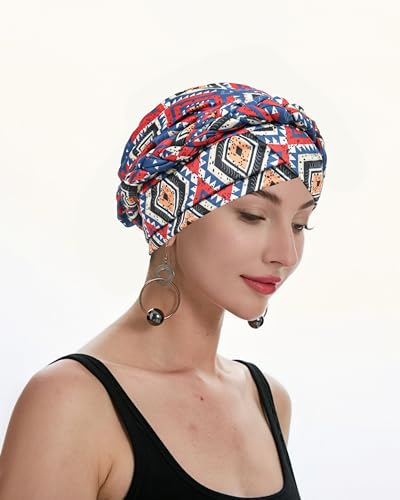 ZLYC Chemo Headwear for Women Pre Tied Turban Headwear Lightweight Beanie Hat - color: Boho Red