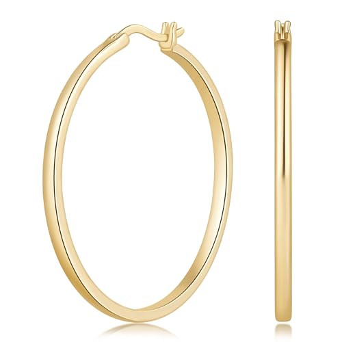 Gold Hoop Earrings 14K Gold Earrings for Women Gold Hoop Earrings for Womens Hoops Pure Minimal Style for Light and Delicate Hoops Earring for Womens 20/25/30/40mm - size: 40mm