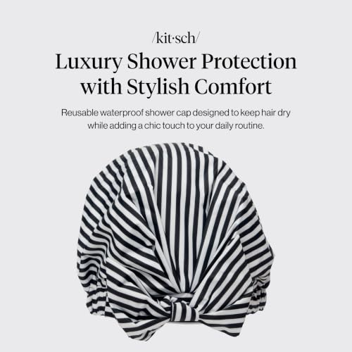 Kitsch Luxury Shower Caps for Women Reusable Waterproof - Large Shower Cap for Women, Non-slip, Quick-dry Hair Cap for Long and Short Hair, Comfortable and Stylish Design - Stripe - color: Stripe