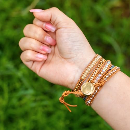 YGLINE Natural Stone Beaded Healing Wax String 5 Wraps Bracelets - color: golden