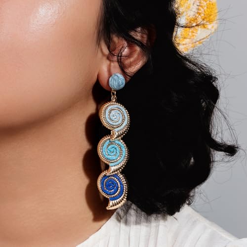 Boho Raffia Earrings Starfish Shell Seashell Dangle Drop Earrings Cute Statemnet Trendy Jewelry Summer Beach Outfits for Women - color: Blue, size: Seashell