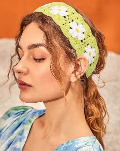 HAIMEIKANG Independence Day Headband Hippie Hair Bandanas Headbands for Women Boho Headband Knit Hair Bands Floral Head Wrap for Girls (Purple+Beige+Green) - color: Purple+Beige+Green