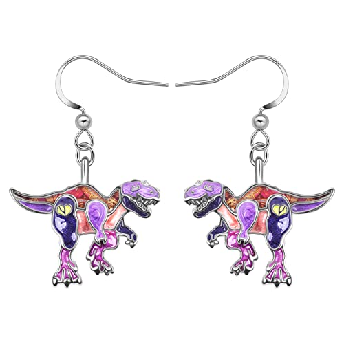 Enamel Alloy Dinosaur Fantasy Dragon Earrings Drop Dangle Unique Animal Jewelry For Women Dragons Gifts - color: Dinosaur Trex Violet