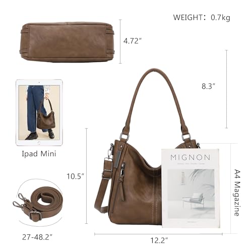 Shoulder Handbags for Women Large Soft Casual PU Leather Hobo Tote Purses - color: A-khaki