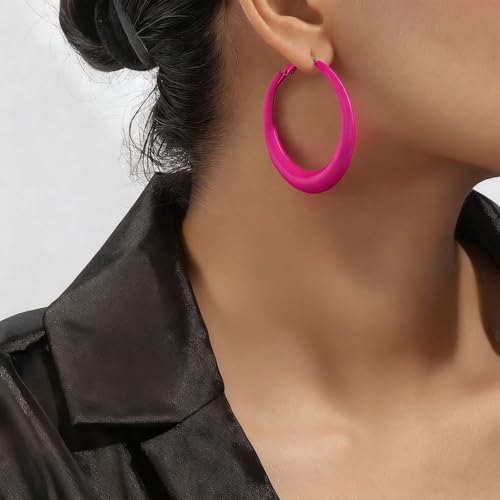 Colorful Large Hoop Earrings for Women Chunky Statement Earrings for Women White Black Red Leopard Hot Pink Earrings Big Hoops Vintage Neon 80s 90s Earrings Chunky Jewelry - style: Hot Pink