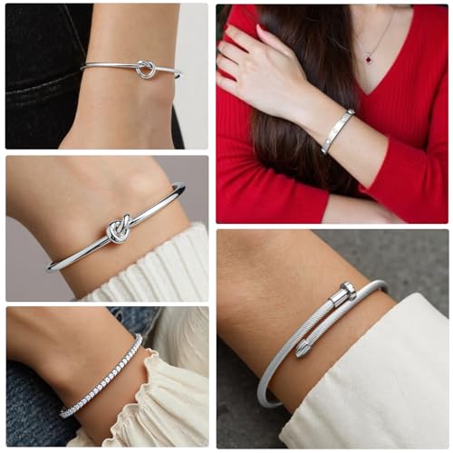 18 K Gold Plated Love Bangle Bracelet Stack Cuff Jewelry for Women Jewelry Set for Women Gift with Box - style: style16