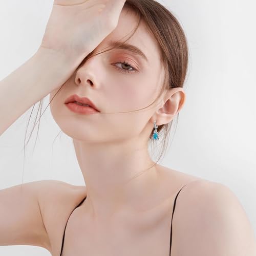 Natural Turquoise Earrings for Women Dangling 925 Sterling Silver Dangle Earrings Western Jewelry Christmas Gift for Sister Mother - style: E-Flowers Earrings