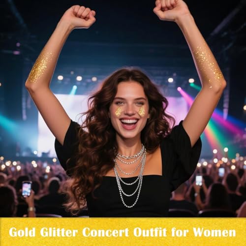 MEICOLY Gold Body Glitter,Yellow Face Glitter,Music Festival Singer Concert Outfits for Women,Holographic Hair Glitter Kids Makeup,Self-Adhesive Sparkle Face Body Glitter,Mardi Gras Accessories - color: gold body glitter
