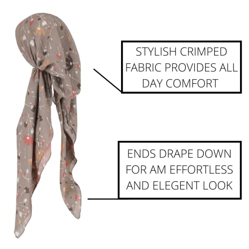 Pretied Head Scarves for Women Featuring Lightweight Crimped Material and Attractive - color: Floral Coffee