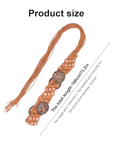 TeeYee Women's Waist Belt Adjustable Boho Style Handwoven Bohemia Tassel Rope Tie with Wooden Beads Braided Chain for Dress - color: 285tan