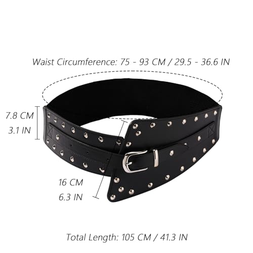 MILAKOO Vintage Punk Leather Waist Belt for Women 80s Goth Costume Cinch Belts Ladies Western Belt for Jean - color: D1: Black
