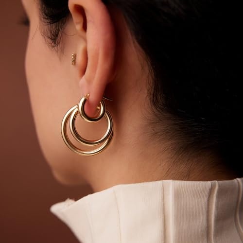 Poxtex Small Sterling Silver Huggie Hoop Earrings Set for Women, Hypoallergenic 14K Gold Plated Hoops Stacks for Multiple Piercings, Dainty Cute Mini Lightweight Cartilage Studs Trendy Jewelry Gift - color: Gold-large hoops 8 15 20