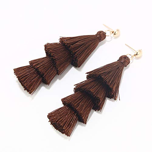 BaubleStar Tassel Earrings Handmade Tiered Thread Tassel Dangle Earrings, Multi Colors - color: Chocolate