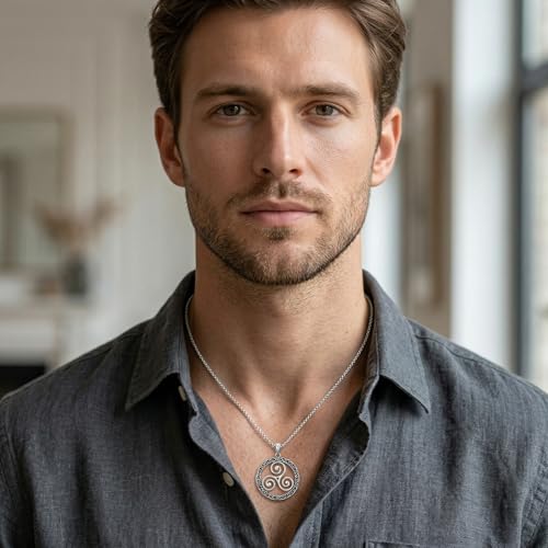 Celtic Necklace for men Sterling Silver Celtic Knot Triquetra Triangle Trinity Necklace Gift for Men - color: D-Silver