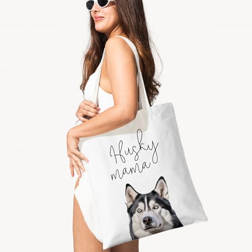 Dog Mama Canvas Tote Bag for Women, Dogs Lover Gift for Dog Mom, Birthday Christmas Cute Rottweiler Gifts For Women. - color: Husky Mama (027)