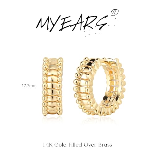 MYEARS Women Earrings Gold Huggie Hoop 14K Small Simple Hypoallergenic Everyday Jewelry - style: Beaded Band