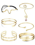 FEYIR 6 Pcs Arm Cuff Bracelet for Women Upper Arm Cuff Bangle Band Armlet Adjustable Armband Set