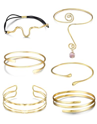 FEYIR 6 Pcs Arm Cuff Bracelet for Women Upper Arm Cuff Bangle Band Armlet Adjustable Armband Set