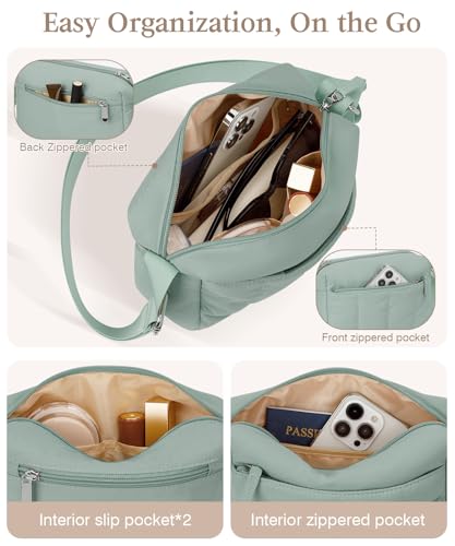 Pritent Crossbody Bags for Women, Lightweight Puffer Travel Cross Body Purse, Mini Shoulder Handbag Used for Daily Gym Hiking - color: Tender Green