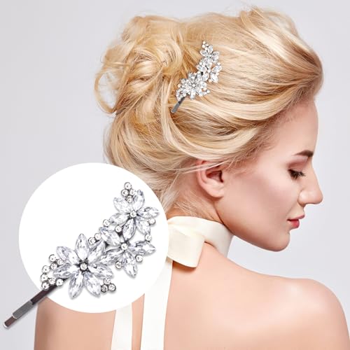 PAGOW 2pcs Silver Flower Rhinestone Hair Clips, Bling Crystal Hair Pins for Women, Glitter Flower Bridal Headpiece Accessories for Wedding Birthday Parties - color: Silver 2pcs-C Style