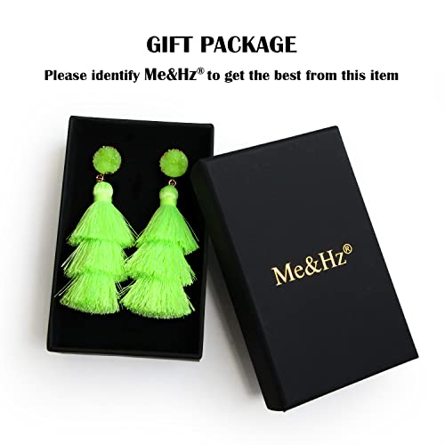 Me&Hz Colorful Layered Tassel Earrings Bohemian Statement Tiered Tassel Big Dangle Drop Earrings for Women Druzy Studs Valentine’s Day Gift - color: Fluogreen