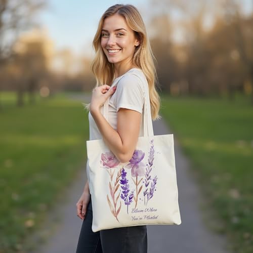 itgowisa Canvas Tote Bag for Women, Tote Bag with Zipper Inner Pocket, Zippered Canvas Bag for Shopping Work Grocery Everyday - style: Romantic Healing Style