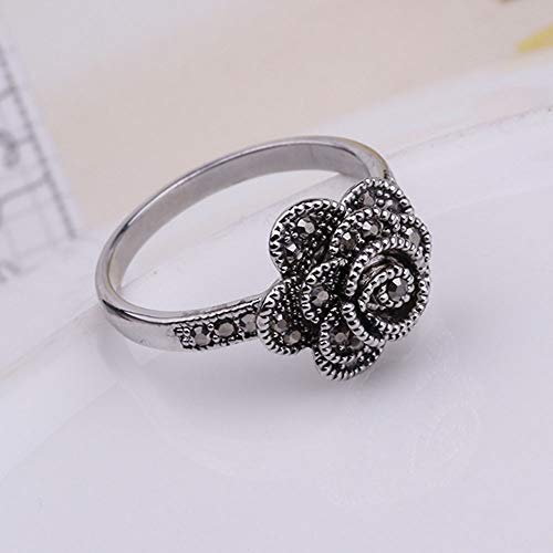 Women's Black Rings Vintage Rings Statement Rings for Women Band Marcasite Crystal Rings for Women - color: Black1