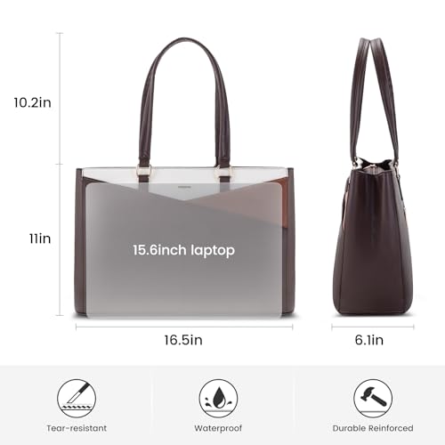 LOVEVOOK Laptop Tote Bag for Women, Office Work Bag Briefcase fit for 15.6 inch Laptop, Large Capacity Teacher Computer Bag Handbag Coffee/Brown/Beige - color: Coffee/Brown/Beige 15.6 Inch, size: 15.6 inch