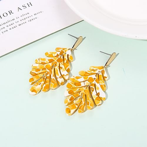 ARATLENCH Acrylic Pendant necklace Earrings – Long Statement Leaf Charm Necklace Tortoise Resin Palm Leaf Earrings Fashion Necklaces Earrings for Women - color: orange earrings