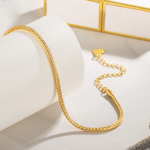 Dankadi Women 925 Sterling Silver Anklets Bracelet Men Simple Chopin/Box Chain/Twist Rope Chain Summer Beach Foot 24k Gold Plated Jewelry Gift - color: Chopin Chain Gold, size: 27cm