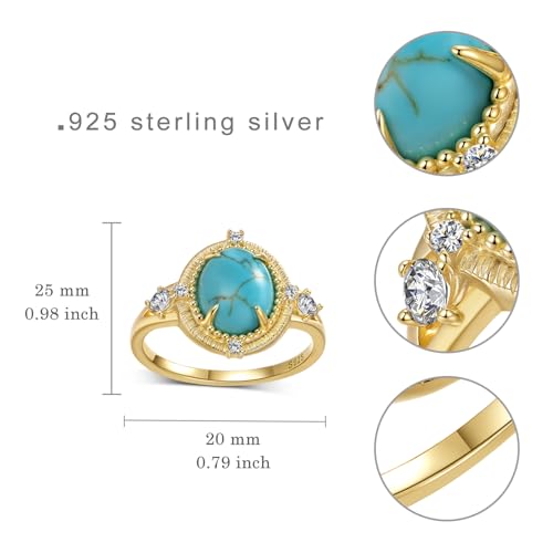 Genuine Turquoise Rings 14K Yellow Gold Rings Nature Gemstone Real Turquoise Jewelry for Women