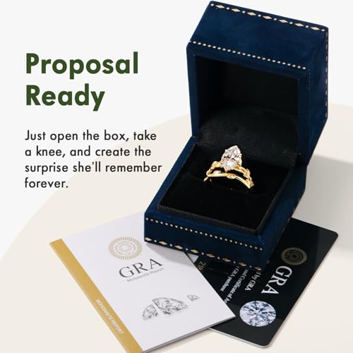 4CT Moissanite Marquise Engagement Ring Set for Women, Vintage Vine D Color VVSI 14K Gold Plated Promise Wedding Band, Bridal Festival Gift with Certificates - color: Gold, size: 5