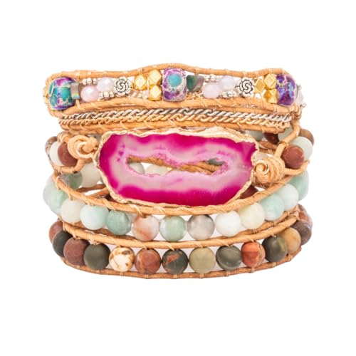 YGLINE Natural Stone Beaded Healing Wax String 5 Wraps Bracelets - color: agate 2