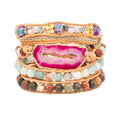 YGLINE Natural Stone Beaded Healing Wax String 5 Wraps Bracelets - color: agate 2