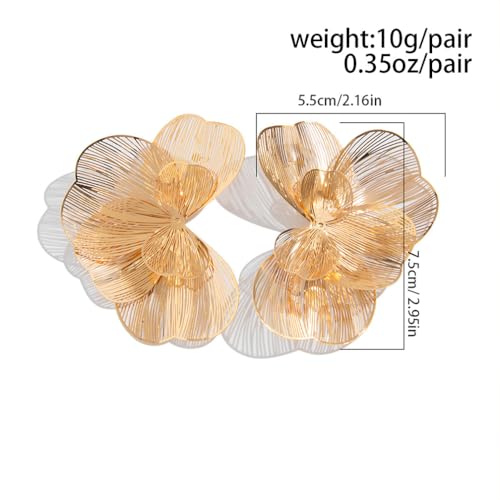 Gold Large Flower Dangle Earrings for Women Vintage Big Ginkgo Leaf Statement Silver Earring Trendy Oversized Floral Punk Jewelry Hip Hop Accessories - color: Gold