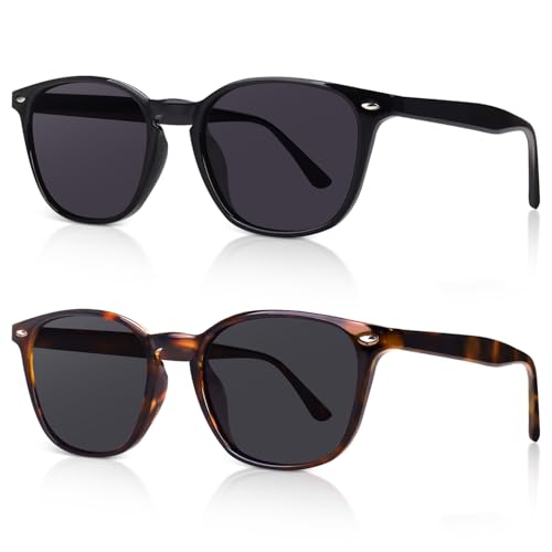 DrRelax Retro Sunglasses Womens Trendy Round Polarized Shades Sun Glasses - color: 2 Pack-black/Tortoise Grey