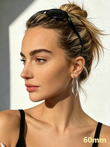 Bestyle 5mm Thick Gold Hoop Earrings Hypoallergenic Hoops for Sensitive Ears Trendy Lightweight Chunky Earrings for Women 30/40/60/80mm - color: 01-Silver, size: 60mm