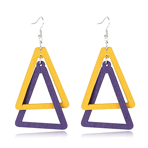 ANXIN Boho Personality Retro Tassel Rectangular Wooden Contrasting colors Earrings Chic Green Temperament Geometric Earrings Jewelry Gifts For Women - color: Yellow Purple Wooden Earrings