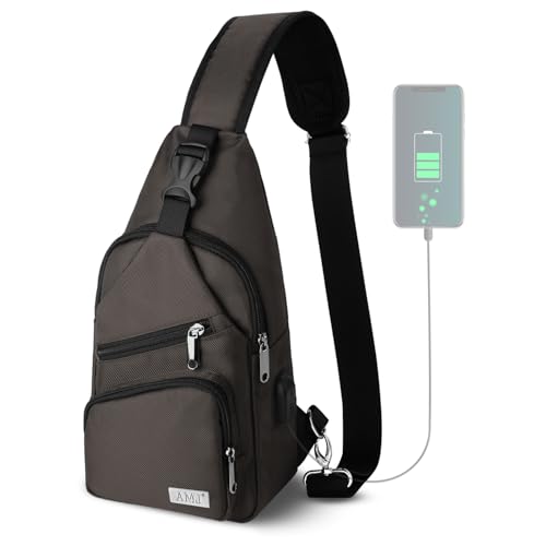 AMJ Crossbody Sling Bag Men Women, Casual Shoulder Backpack, Chest Daypack Satchel for Hiking Travel - color: Brown, size: Small