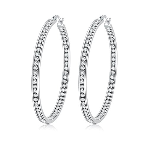 CiNily Mult-colors Crystal Stainless Steel Hoop Earring for Women Hypoallergenic Jewelry for Sensitive Ears Large Big Hoop Earrings 2" - color: Clear White