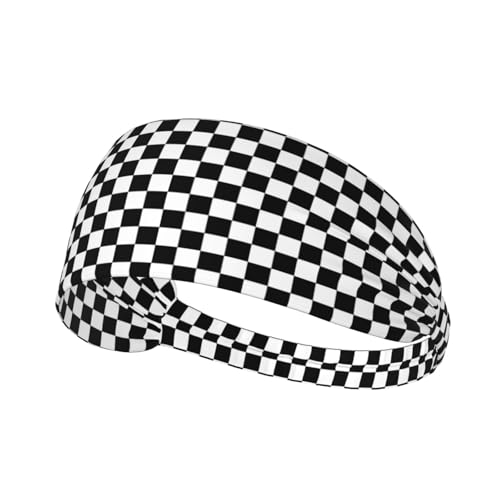 Black And White Checkered Elastic Headband Breathable Athletic Sweat Headbands For Men Women - color: 7