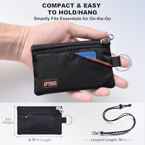 RFID Blocking Travel Wallet with Adjustable Lanyard, Small Nylon Zipper Pouch and Badge Holder for ID, Credit Cards, Cash, Keys, Commuters (Black) - color: Black