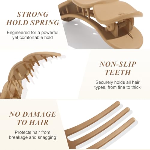Medium Flat Hair Clips for Women, French Claw Clips Strong Hold for Thick & Thin Hair, Duckbill Hair Clips Non Slip for Driving Yoga - Beige, Light Khaki, Dark Khaki, Black, 4pcs - color: Beige, Light Khaki, Dark Khaki, Black