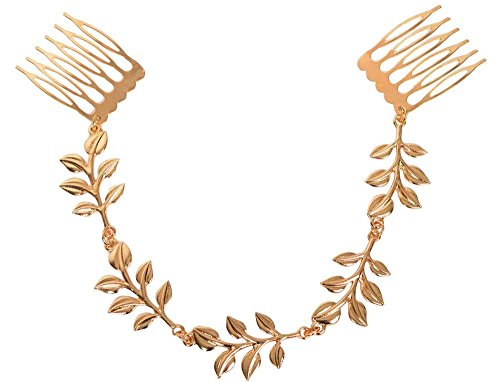 yueton 2pcs Fashion Ladies Athena Olive Branch Tassel Leaf Chain Clips Barrettes Bobby Pin Hair Clips Bride Headwear Edge Clip Clamps Cuff Boho Headbands (Tassel Leaf)