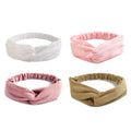 AQOKKA Elastic Knotted Headbands for Women Cloth Head Hair Bands for Women's Hair Non Slip Boho Wrap Twisted Hair Accessories - color: 4 Pack Cross Ribbing : Pink, Coffee, Light Pink, White