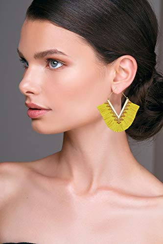 Tassel Hoop Earring Statement Thread Dangle Earrings Stylish Long Fringe Drop Earrings Lightweight Long Swingy French Hook Earrings for Women - color: A Yellow