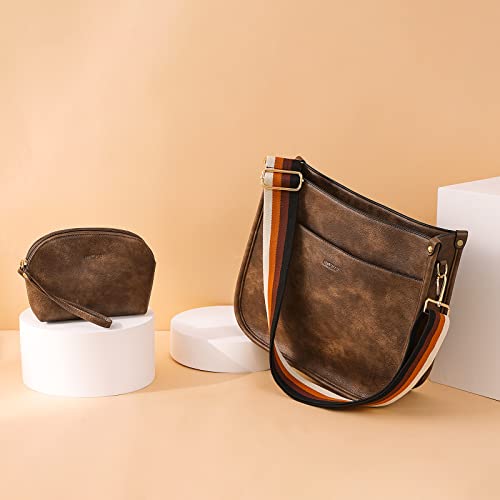 HKCLUF Crossbody Bag Purse for Women 2PCS/Set Leather Hobo Handbag Wallet Set With 2Adjustable Guitar Strap Shoulder Bag | Purse - color: A5-coffee