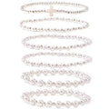 Silver Gold Beaded Bracelets for Women Stackable 14K Gold Plated Beads Ball Cross Bracelet Stack Non Tarnish Elastic Stretch Trendy Jewelry Christian Friendship Christmas Gifts for Women - color: 6pcs-Silver