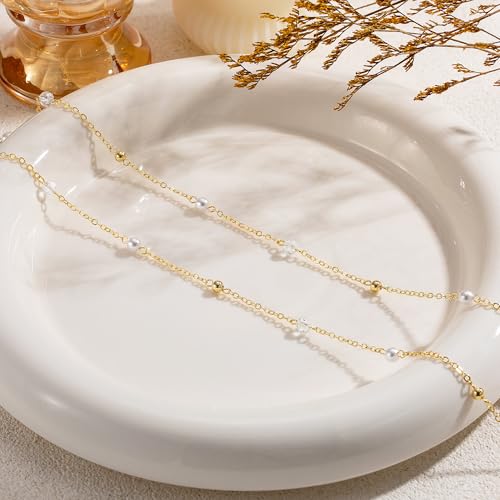 CHESKY Waist Beads for Women, Dainty 14k Gold Plated Waist Chain Beach Accessories Cute Belly Chain Body Chain Gold Chain Belts for Women Summer Beach Jewelry for Womens Gifts Rave Outfits for Womens - style: pearl beads-gold