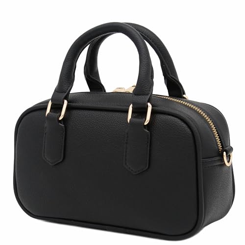 FashionPuzzle Mini PU Leather Satchel Purse Top Handle Crossbody Bag - color: Black